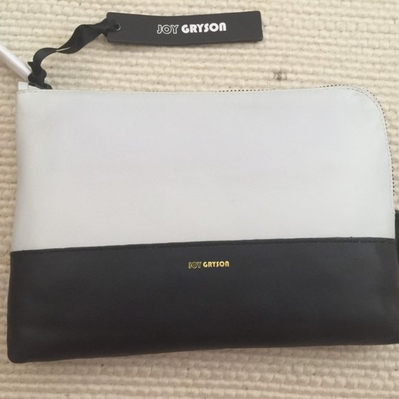 Joy Gryson Handbags - Two Toned Cloud/Onyx oversized Pouch/ Tablet Case